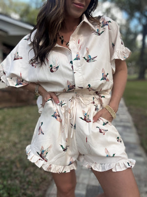 Parker Mallard Print Ruffle Shorts