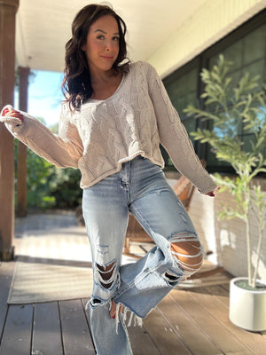 Rachel Renee Cable Knit Sweater- Taupe