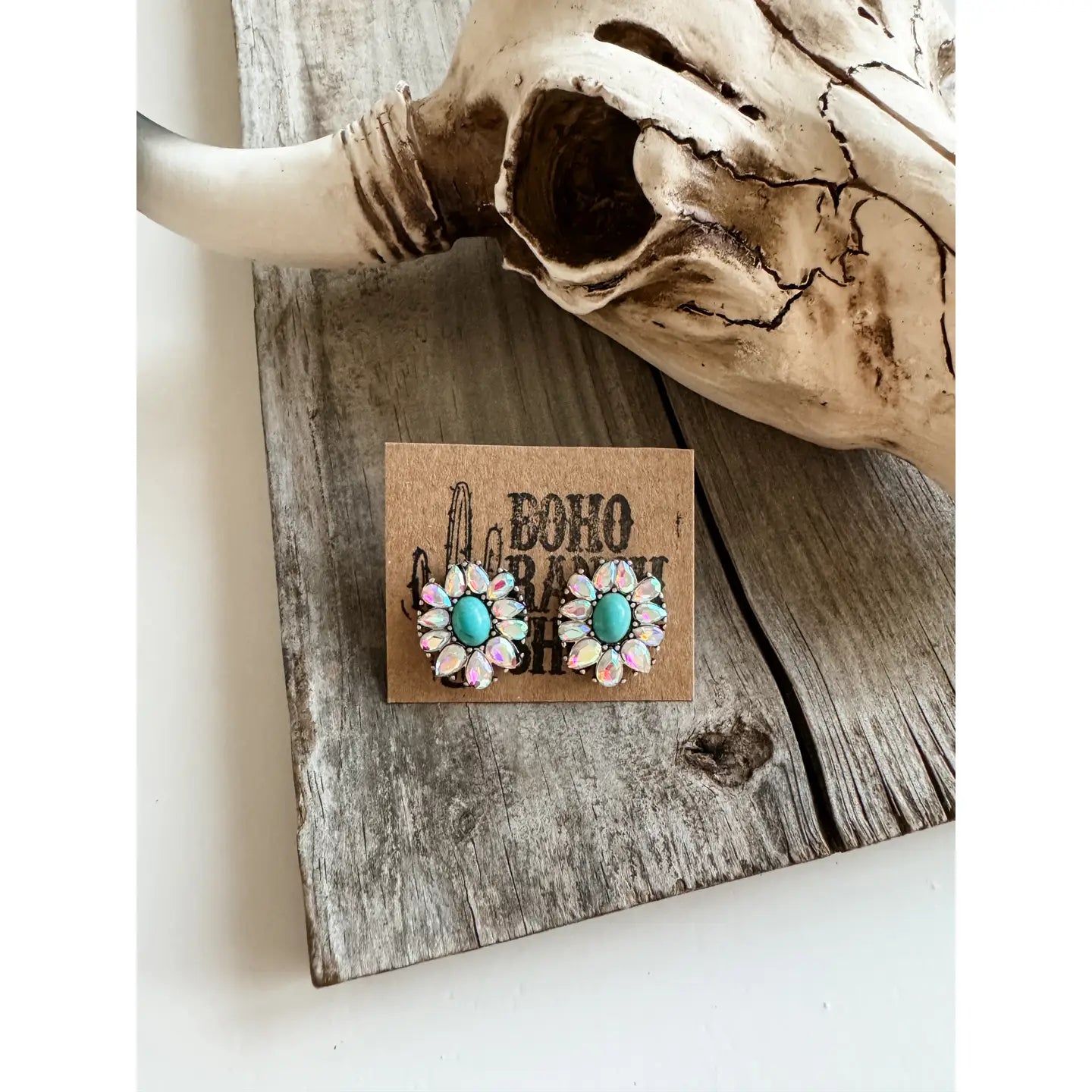 Flower Ab Rhinestone Glass Stone Earrings