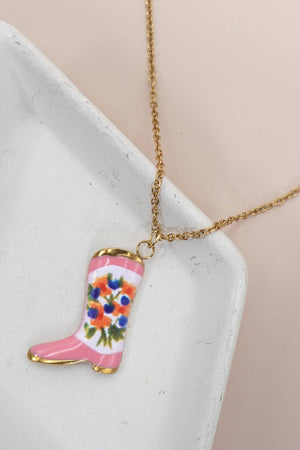Put Your Flowers In My Boots Ceramic Necklace