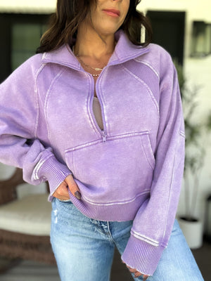 Remi Acid Washed Half Zip Fleece - TEN COLORS