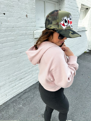 Think Twice French Terry Cropped Hoodie - Baby Pink