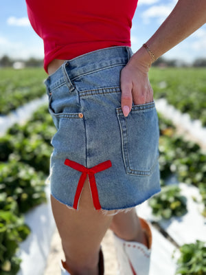 Mavis High Rise Side Ribbon Denim Shorts