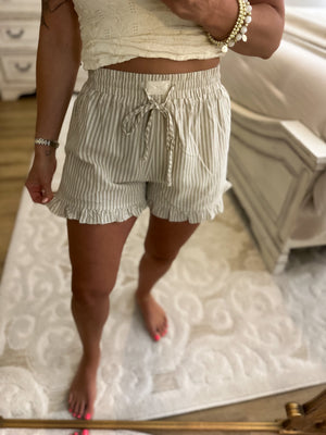 Landyn Striped Cotton Ruffle Shorts