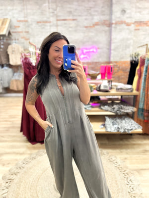 Veronica Mineral Washed Jumpsuit - Ash