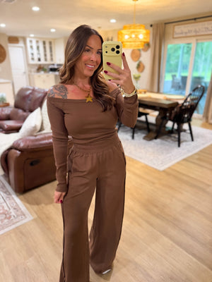 Skye Side Panel Knit Lounge Pants - Brown