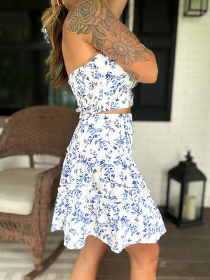 Tell Me More Blue Floral Bandeau Top