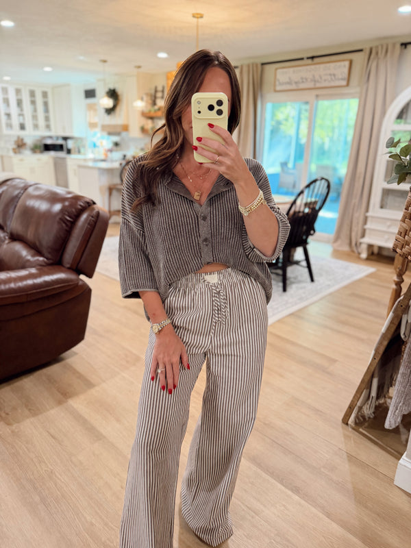 n_8 エンネット　リネンパンツ Cecelia Striped Linen Pants - Chocolate - Tennessee Jane