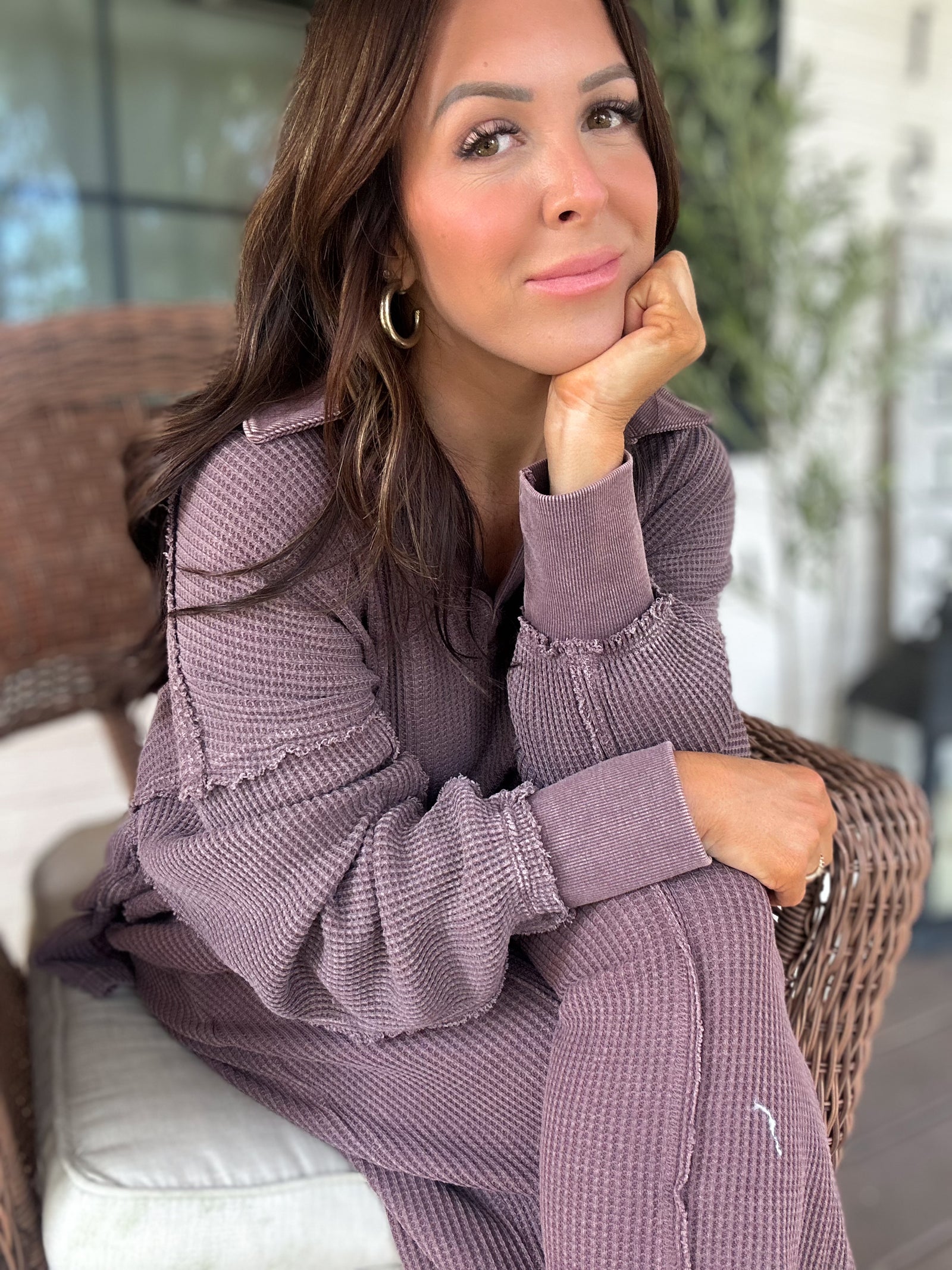 Kelly Mineral Washed Waffle Knit Tunic - Cherry