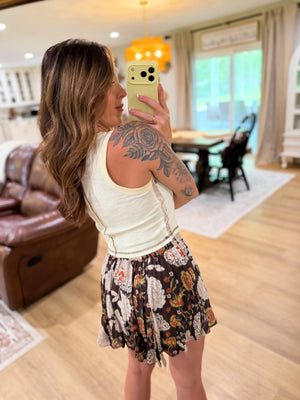Addison Floral Print Skort - Espresso