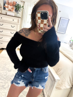 Classic Cuddles Fuzzy Off Shoulder Sweater