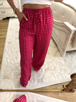 Aria Gingham Print Drawstring Pants