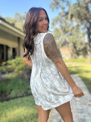 Amelia French Terry Pleated Romper - White Camo