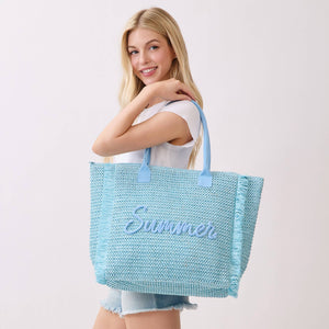 Summer Woven Straw Fringe Tote Bag