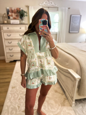 Abigail Floral Mallard Zip-Up Patchwork Top