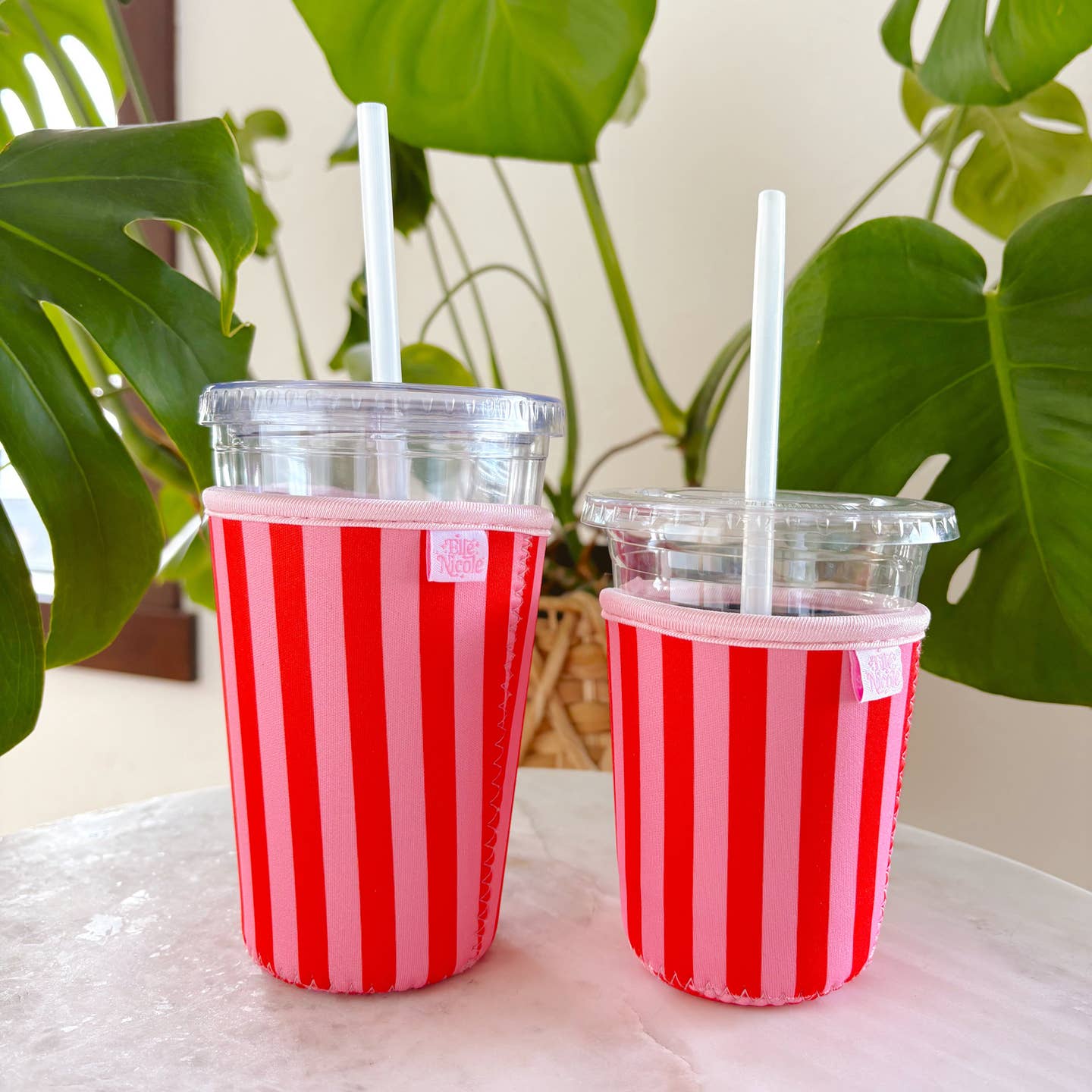 Iced Coffee Cup Cover - Red & Pink Stripe