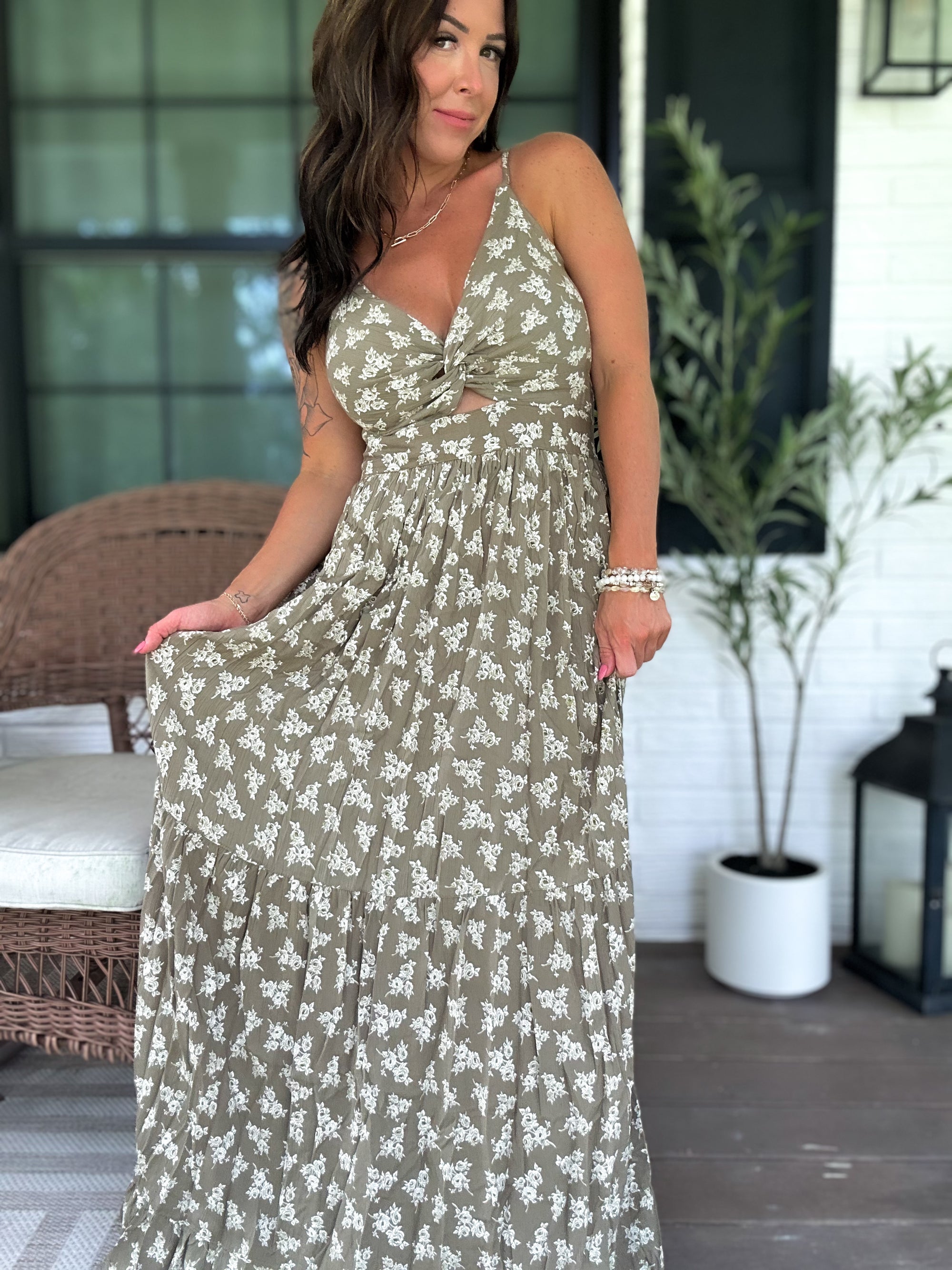 Luna Olive Floral Maxi Dress