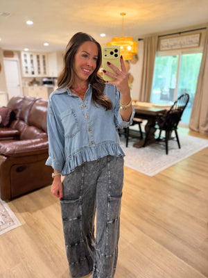 Mallory Ruffle Hem Denim Top