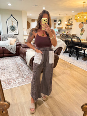 Paityn Mineral Washed Leopard & Lace Cropped Pants