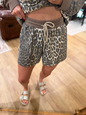 Lilly Leopard Terry Cloth Drawstring Shorts