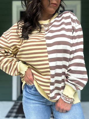 Drea Contrast Striped French Terry Top - Yellow