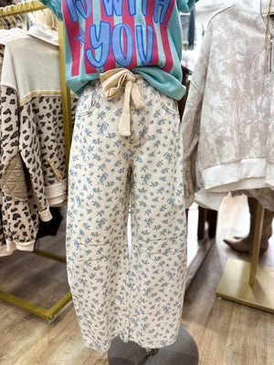 Baylyn Floral Barrel Jeans with Eyelet Belt