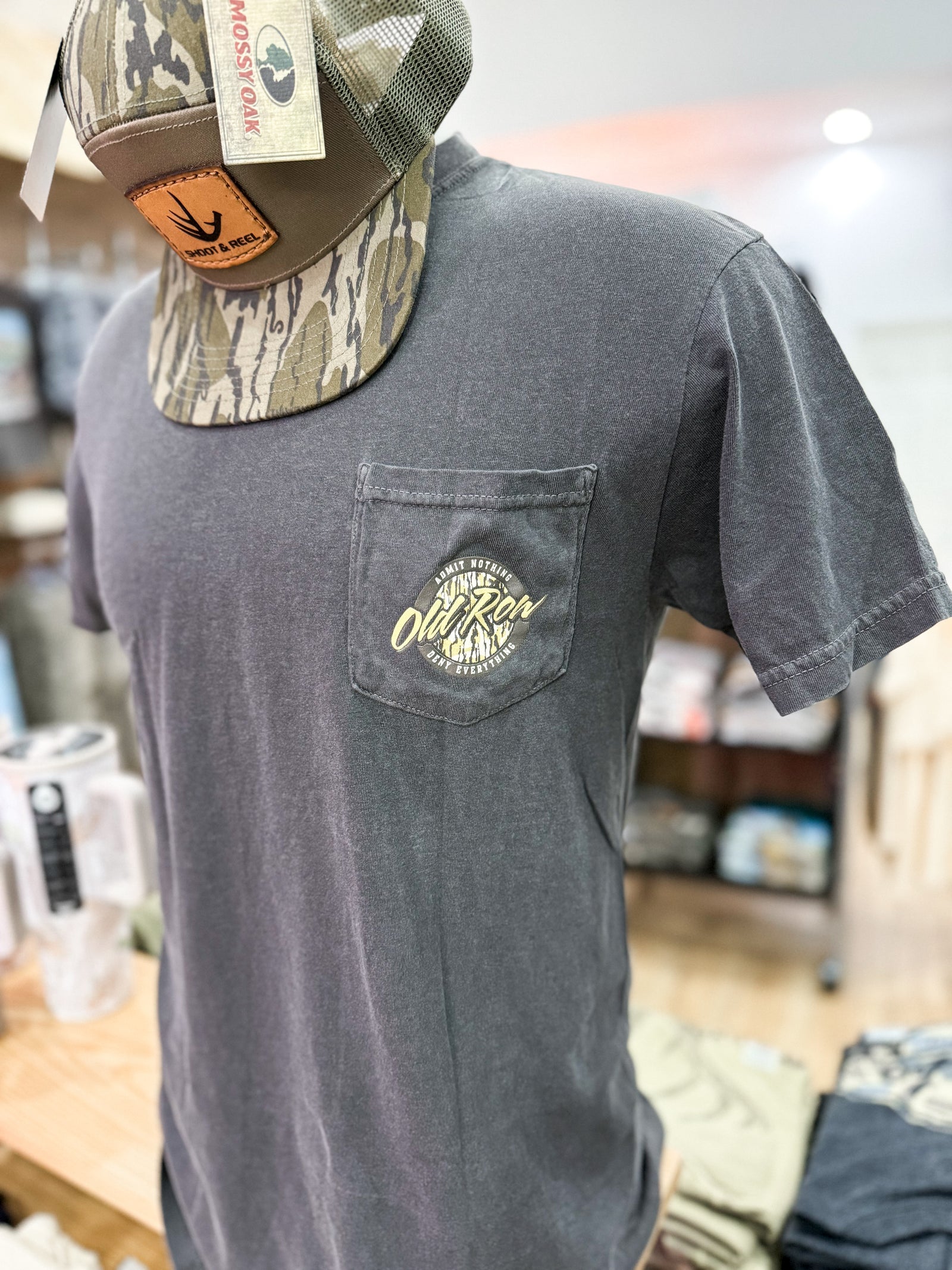 Old Row - 80s Camo Circle Pocket Tee - Charcoal