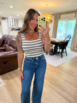 Randi Striped Square Neck Crop Top - Ivory