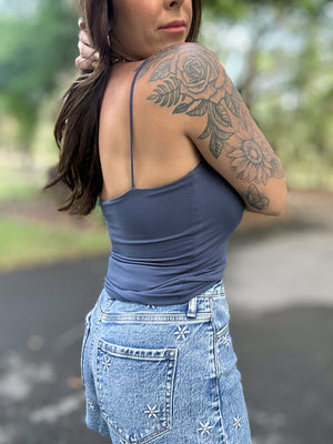 On My Terms Elastic Strap Tank - Navy
