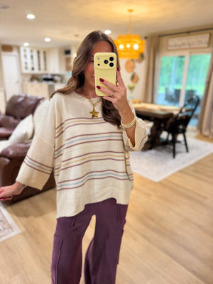 Brianna Striped Knit Drop Shoulder Top