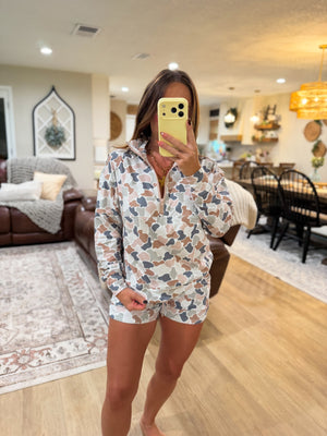 Local Girl Velvet Fleece Shorts - Forest Camo Flora