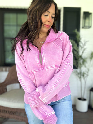 Remi Acid Washed Half Zip Fleece - TEN COLORS