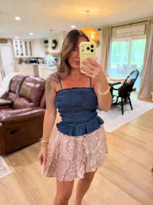 Millie Smocked Chambray Top - Dark