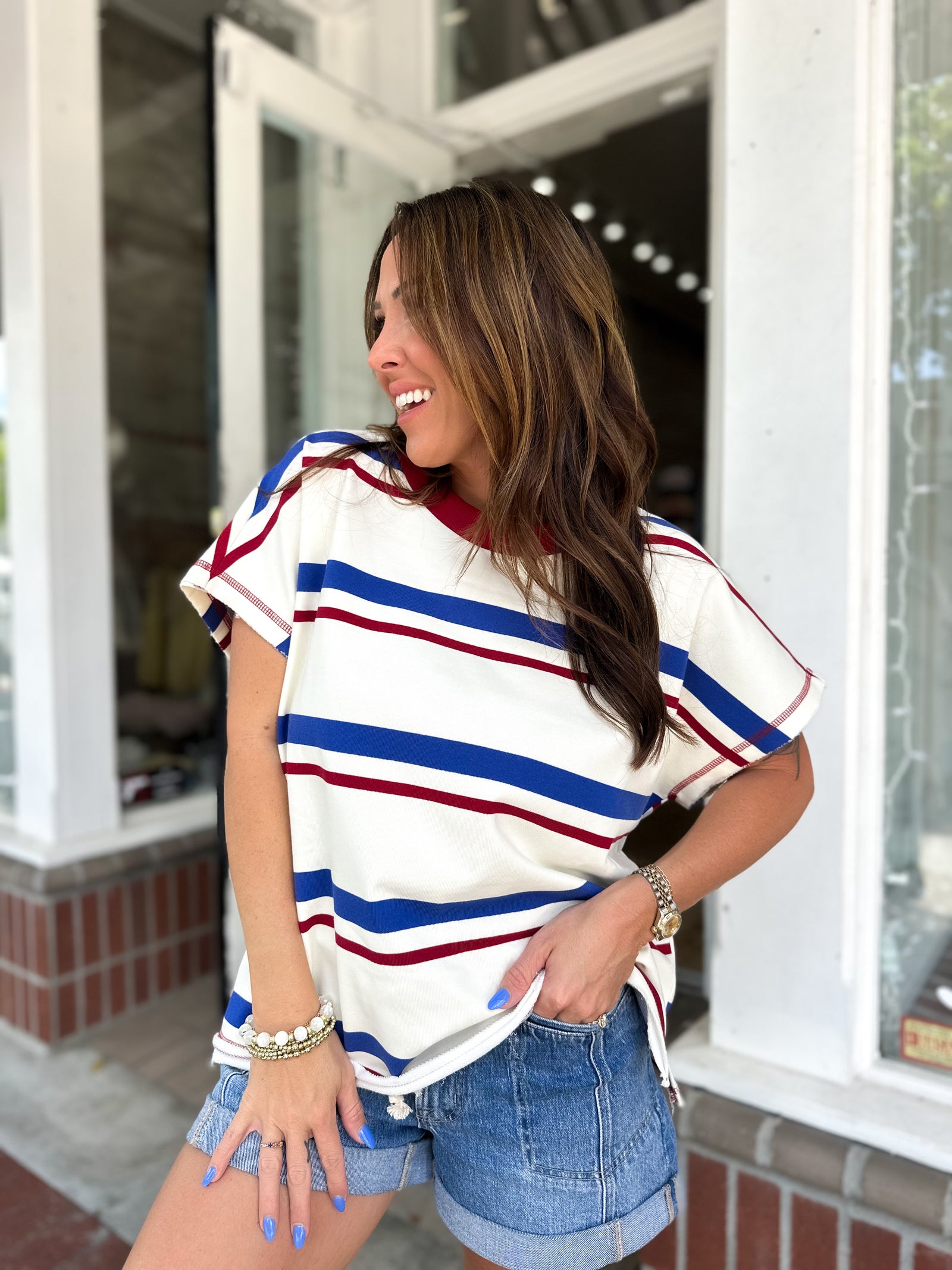 Georgia Multi Striped French Terry Pullover