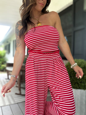 Darla Striped Jersey Knit Tube Top - Red