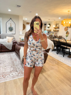 Local Girl Biker Shorts - Forest Camo Flora