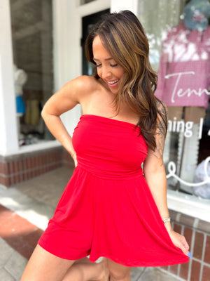 Can't Quit You Tube Top Romper - Red