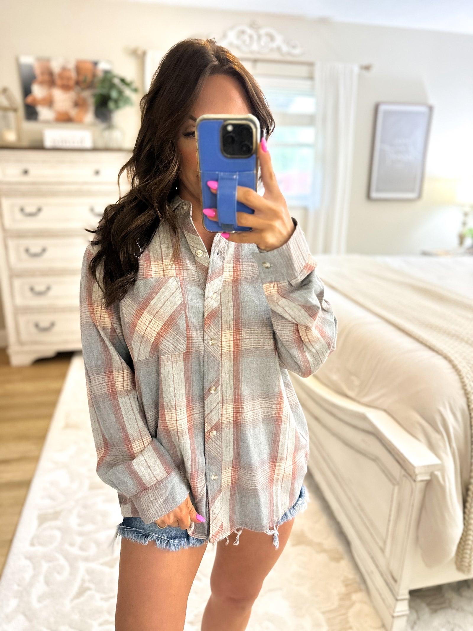 Can't Live Without You Flannel Top- Dusty Coral