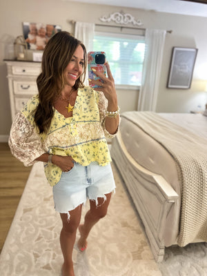Carlie Lace Patch Ruffle Vneck Top