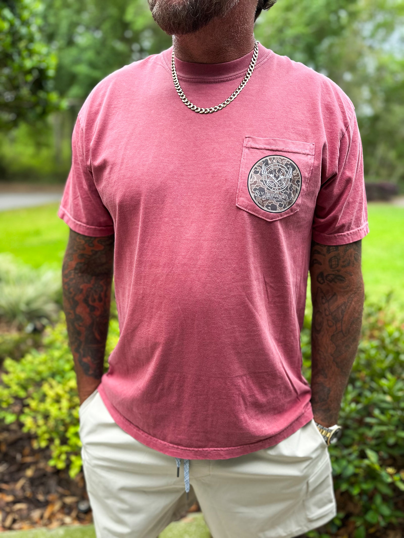 Southern Cut Comfort Colors Tee - Crimson Duck Camo