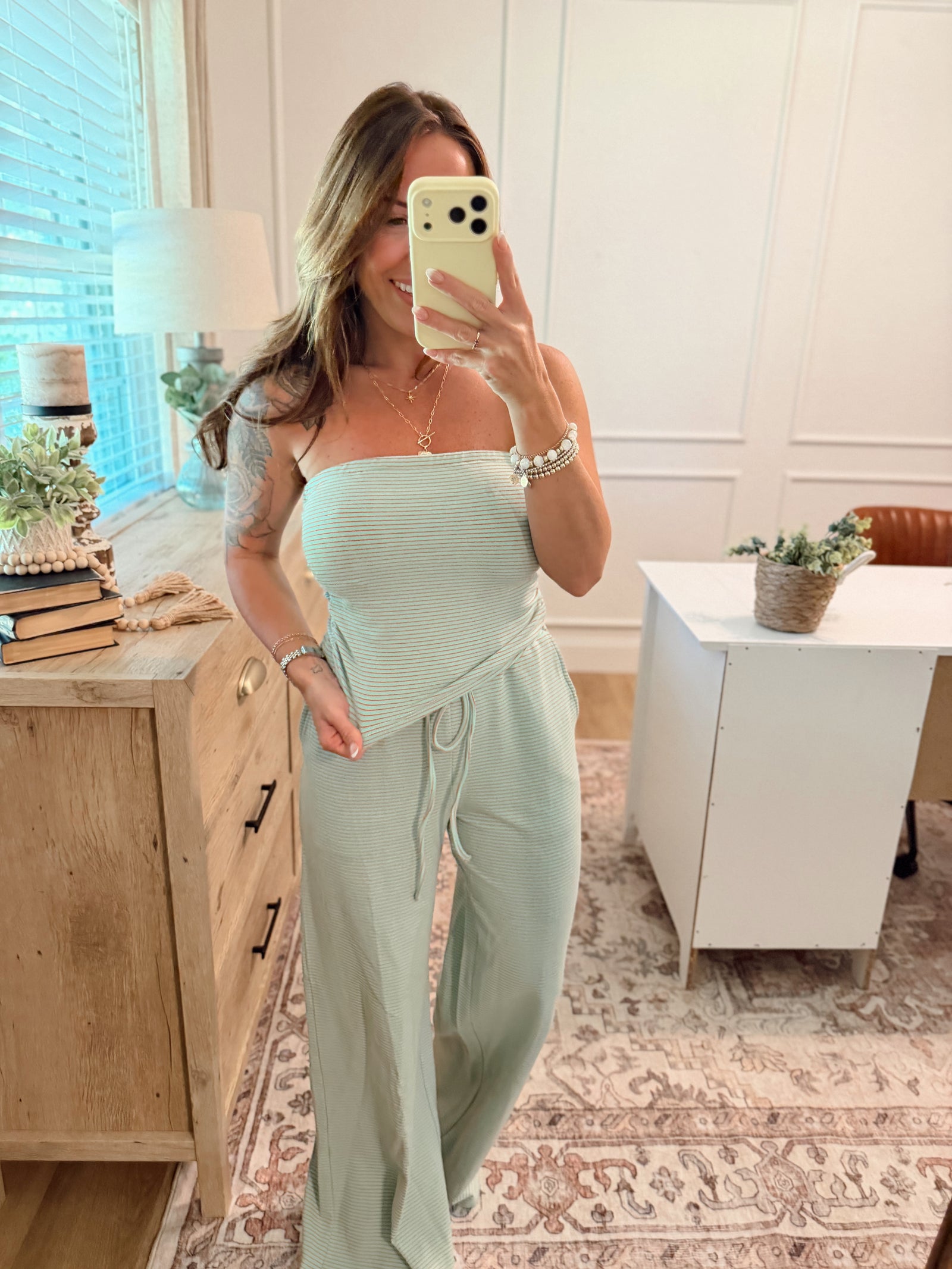 Georgina Striped Smocked Back Tube Top - Mint