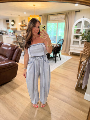 Mindy Mineral Wash Barrel Leg Jumpsuit