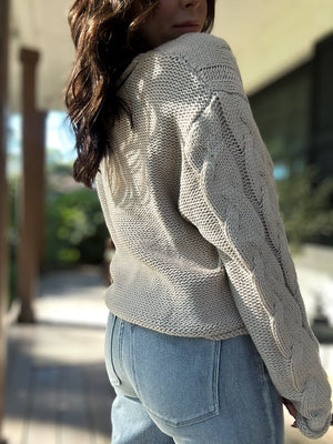 Rachel Renee Cable Knit Sweater- Taupe