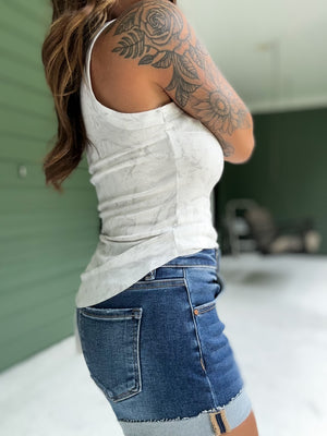 Whitney Washed Camo Rib Knit Tank - Gray