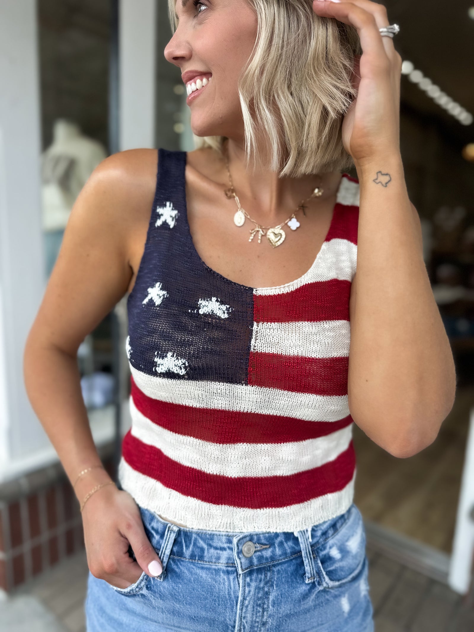 Old Glory American Flag Knit Tank Top