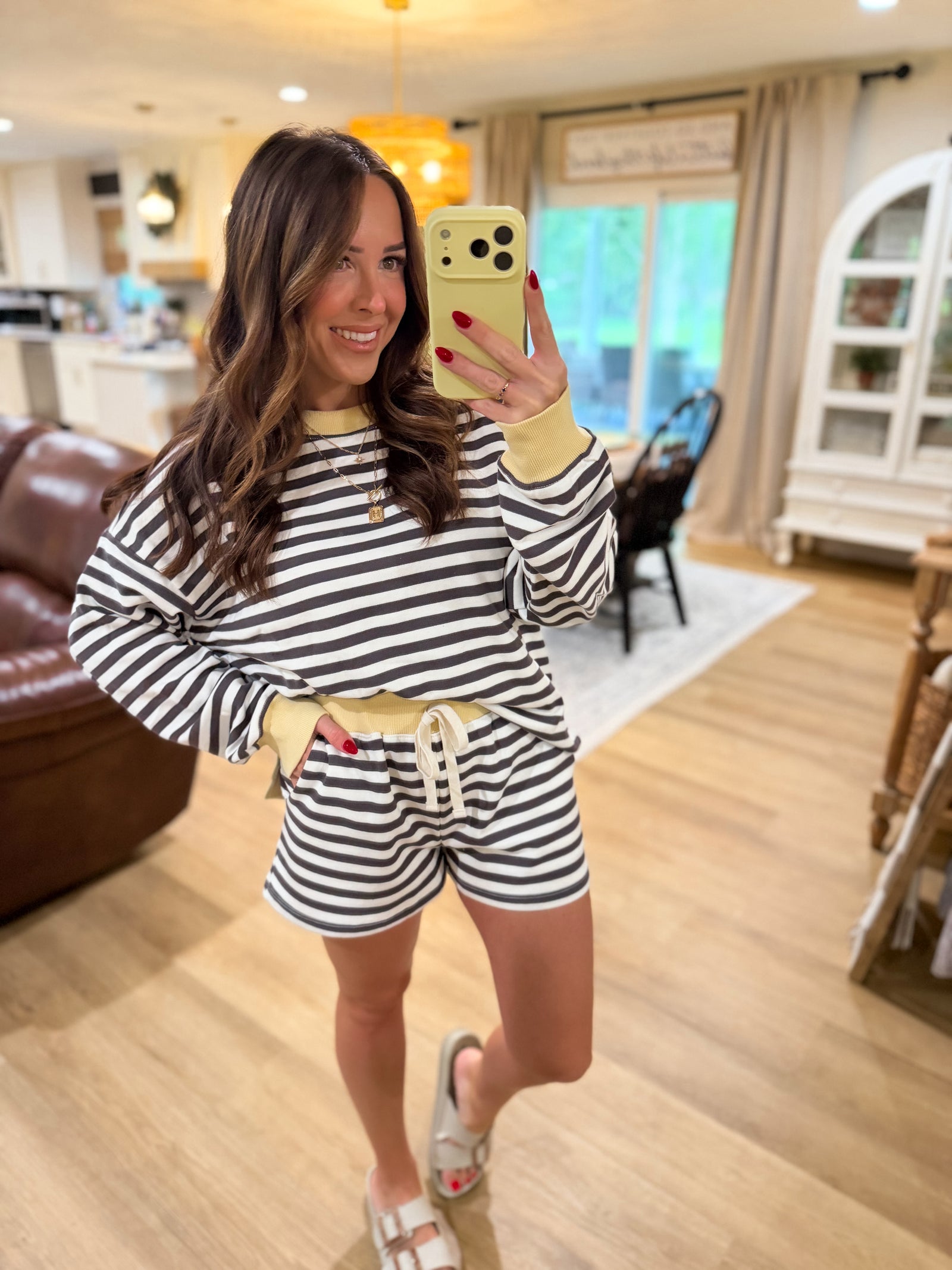 Lexi Striped Contrast Drawstring Shorts - Yellow
