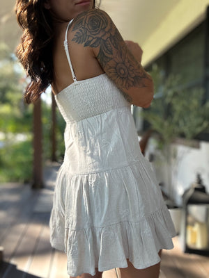 Shannon Bow Embroidered Tiered Romper - Ivory