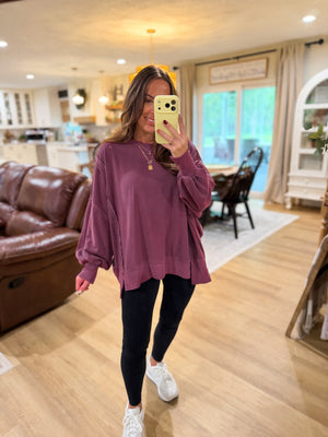 Jonnie Oversized Stone Washed Pullover - Cherry
