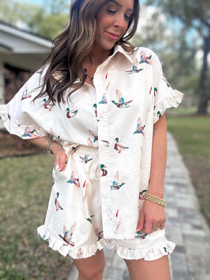 Parker Mallard Print Ruffle Shorts