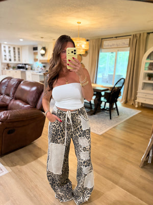 Eden Patchwork Denim Studded Leopard Jeans